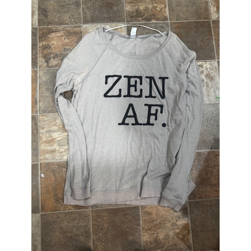Alternative Earth Zen AF Graphic Sweatshirt Gray Yoga Pullover Womens Large